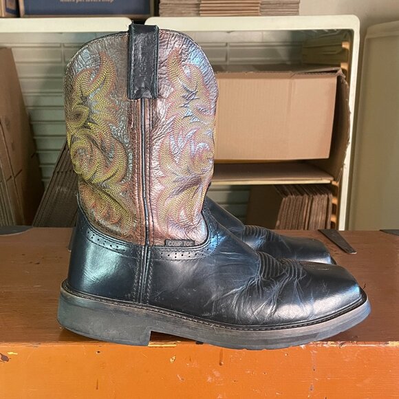 JUSTIN Men’s Size 10 D Composite Toe Black Brown Cowboy Work Boots WK4818 - Picture 3 of 11